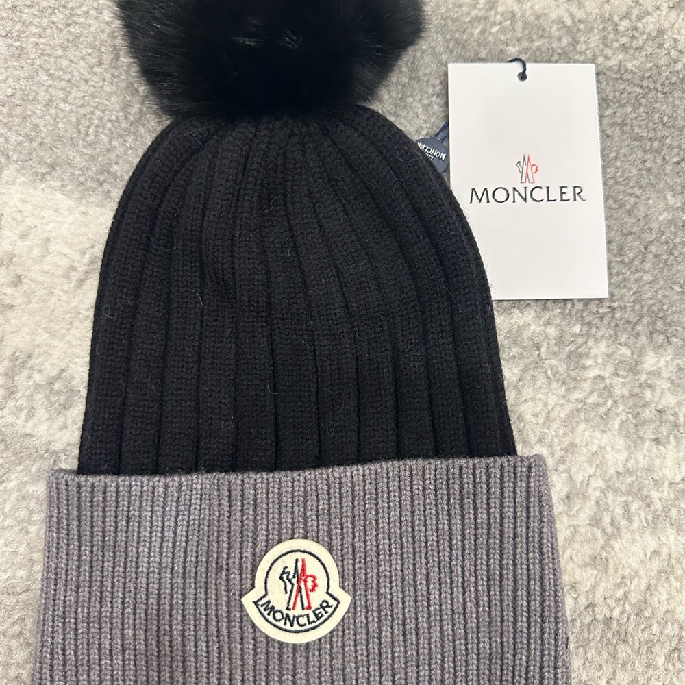 Moncler Black and Gray Knit Beanie - Picture 2 of 4